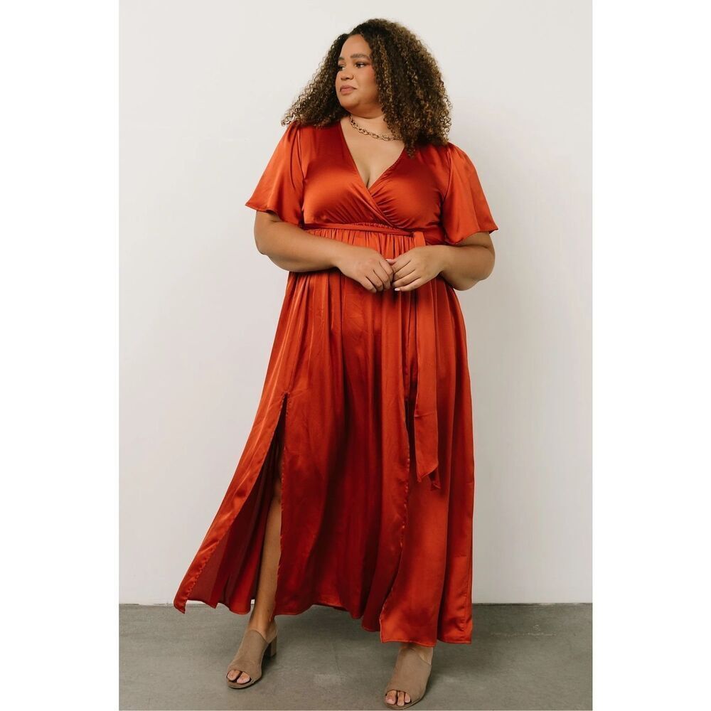 Baltic Born Sicily Satin Maxi Dress in Rust Small
